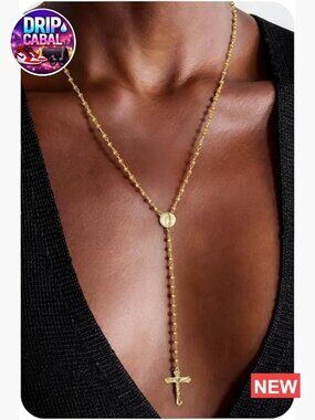 16K Gold Plated Y-Shaped Lariat Layered Necklace Set 46cm Length